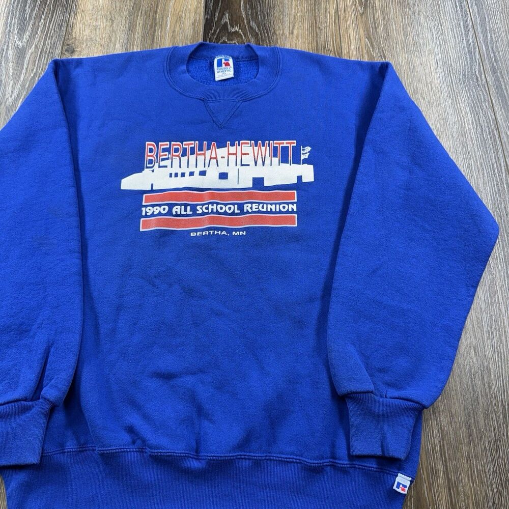 Vintage Russell Sweatshirt Mens XL Blue Bertha Hewitt 90s USA Crewneck Sweater